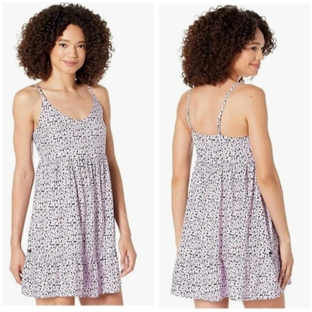Hurley Purple Sleeveless Babydoll Mini Dress Summer Sundress Leopard Print